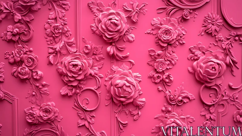 Romantic pink floral relief wall rich with sculpted blooms.
