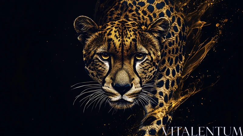 Golden Leopard Portrait Against Black. Striking Digital Wildlife.