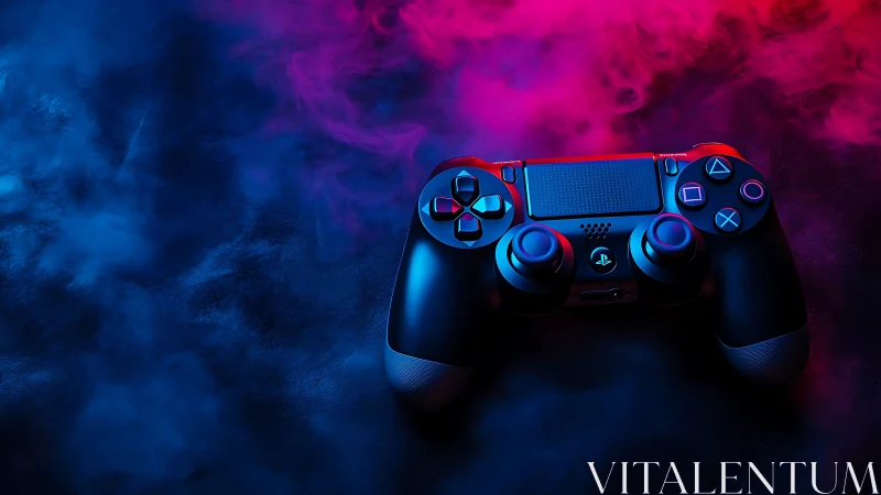 PlayStation 4 Controller Against Vibrant Neon Backdrop.