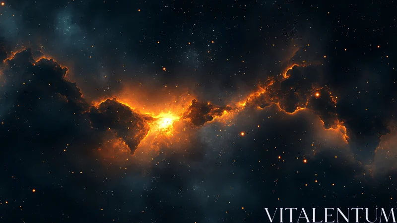 Turbulent orange emission nebula filament in dense dark space