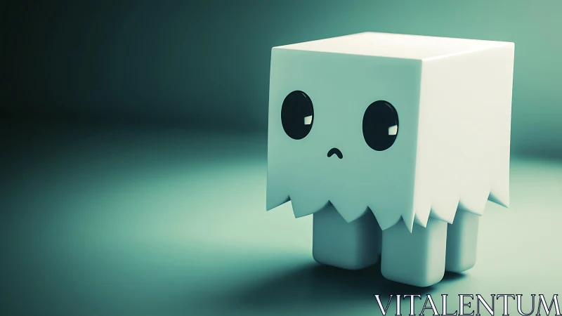 Minimalist 3D cube-creature character with soft studio lighting.