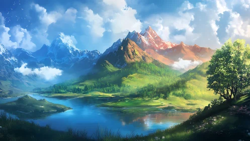 High-dynamic alpine valley rendered with layered atmospheric depth
