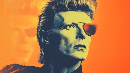 High-contrast duotone portrait uses optical layering and bold gradient