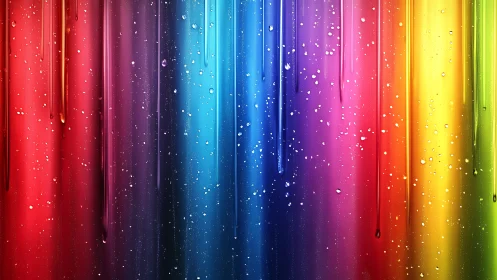 Rainbow drips and sparkling droplets over a glowing canvas.