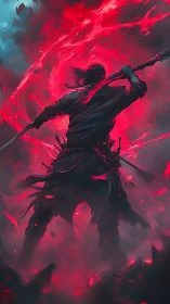 Crimson storm wielder standing defiant in swirling arcane fire.