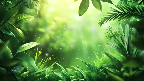 Dense green foliage framing diffuse backlit clearing.