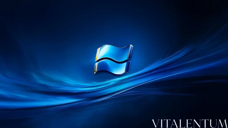 3D metallic wave emblem on luminous blue energy field.