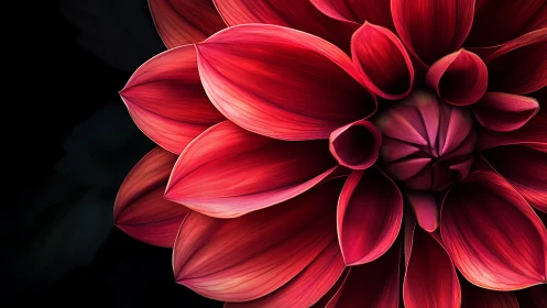 Crimson Dahlia Bloom with Textured Petals Against Black.