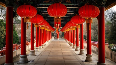 Red lantern corridor breathes quiet festival light