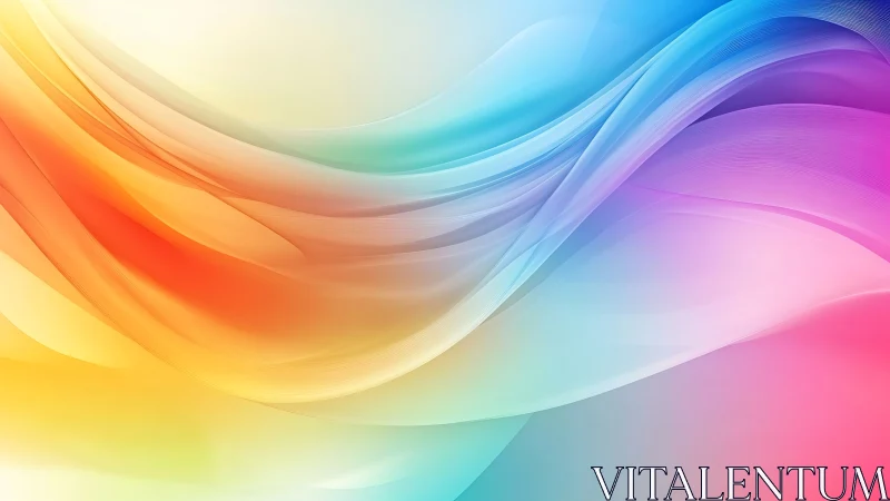 Silken rainbow waves drift across a luminous pastel sky