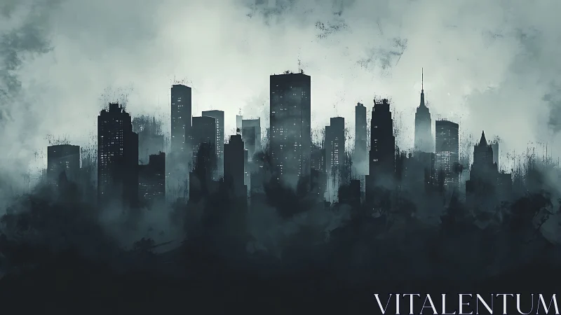 Monochrome digital skyline in atmospheric silhouette profile.