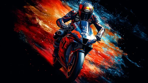 High-speed racing motorcycle rendered with dynamic motion trails