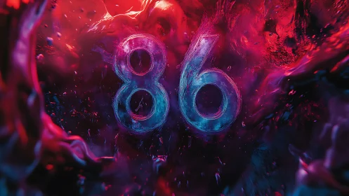 Chromatic fluid vortex encasing translucent numerals 8 and 6.