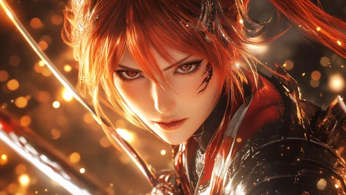 Fiery anime warrior with blazing sword and ember glow.