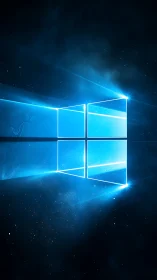 Glowing blue window opens into a calm digital night sky.