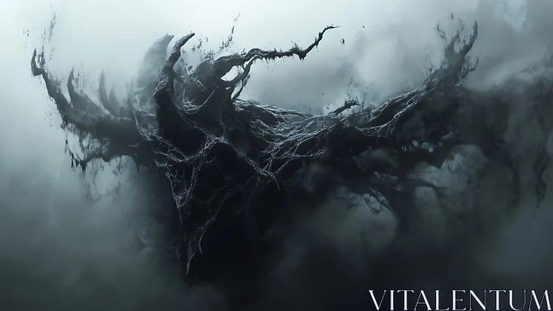 Nebulous skeletal wraith forms from turbulent volumetric fog