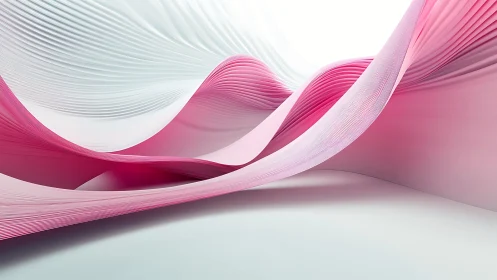 Sinuous pink and white ribbons form abstract flowing 3D waves
