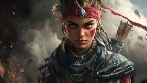 Warrior archer portrait in dynamic cinematic digital painting