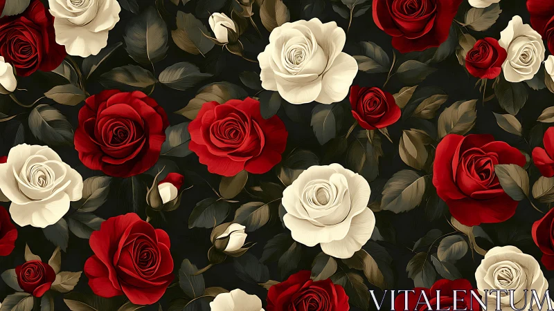 Red and White Roses Dark Floral Arrangement.