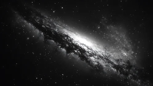 High-contrast edge-on spiral galaxy with dense luminous core rendered