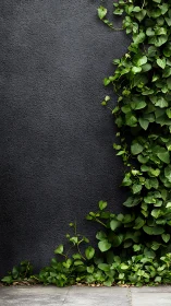 Photorealistic ivy curtain on dark architectural render wall.