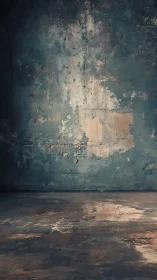 Weathered concrete wall meets worn reflective studio floor