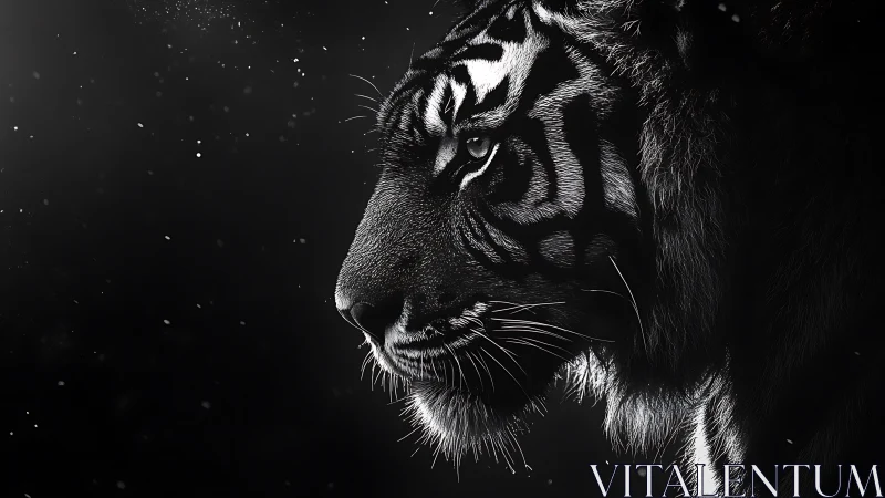 Monochrome tiger profile with high‑contrast luminance mapping.