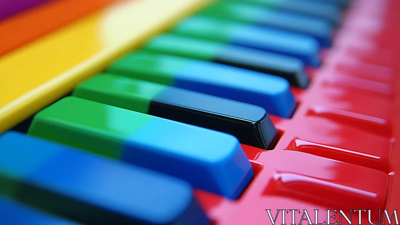 Photorealistic rainbow keyboard in tight chromatic perspective.