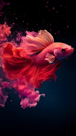 Photorealistic betta fish with pigment plume composition.
