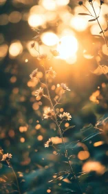 Backlit wildflowers capture golden bokeh in shallow focus