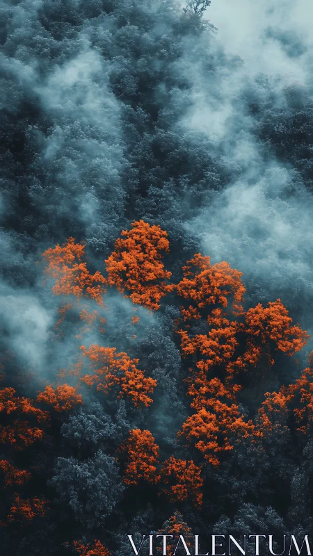Aerial Forest Canopy with Orange and Blue Tones