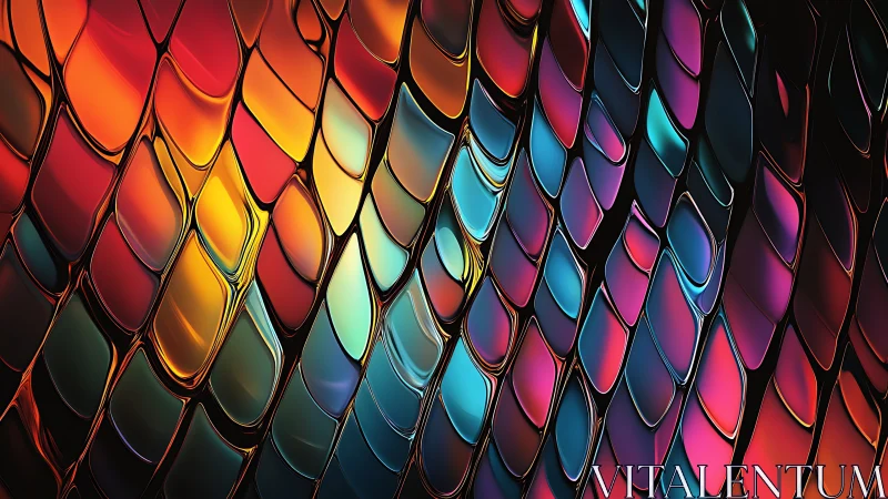 Multicolored reflective scales form a curved abstract surface