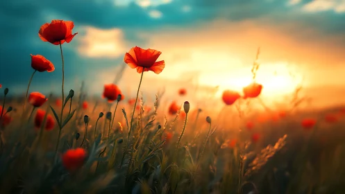 Dancing Poppies Ignite Golden Hour Reverie.