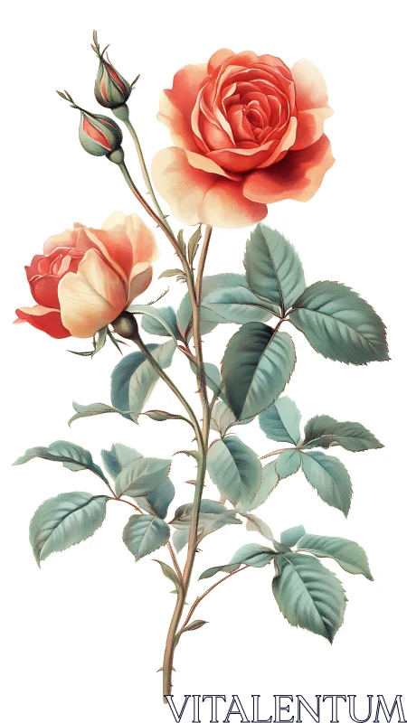 Graceful rose stem unfurls soft coral petals in bloom