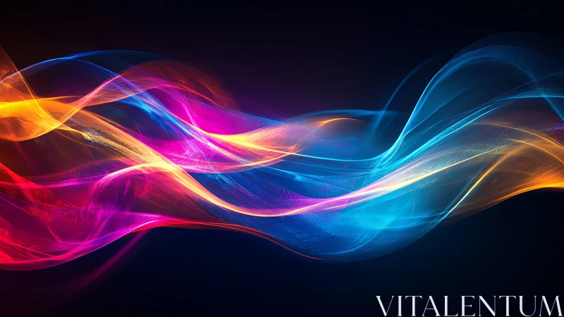 Chromatic light waves intertwine across dark gradient field.