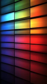 Chromatic glass panels form radiant vertical spectrum grid.