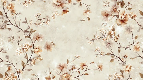 Neutral floral branches on textured beige background pattern.