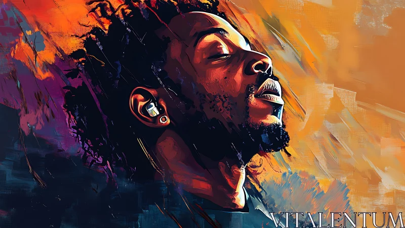 Portrait in warm brushstrokes captures serene reflection.