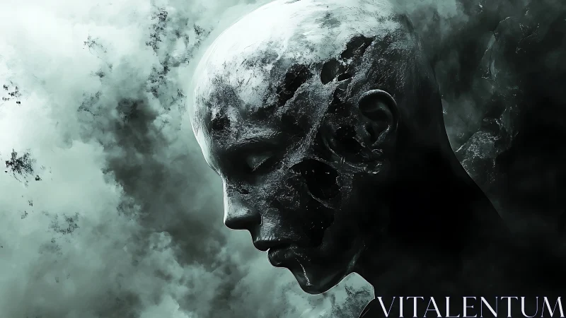 Silent stone dreamer in drifting smoke and gentle ruin.