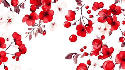 Red Floral Botanical Composition on White Background