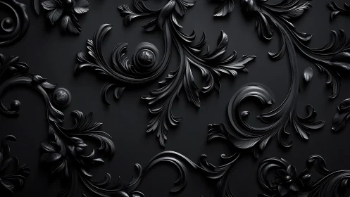 Baroque black floral scrolls create a luxurious dark surface