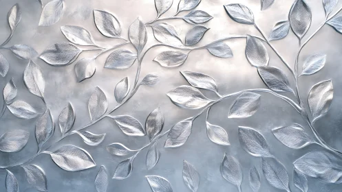 Silver leaf relief pattern on frosted metallic surface.
