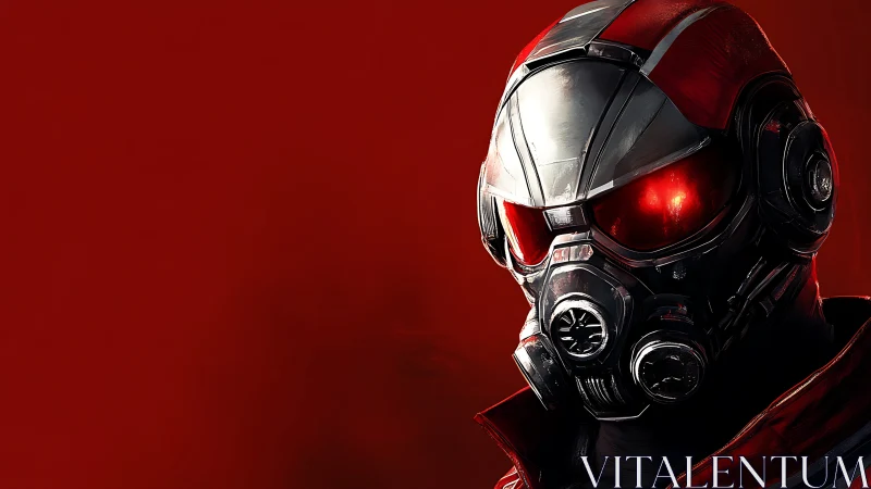 Red armored vigilante in a stark sci fi portrait glow.
