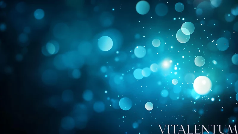 Abstract blue bokeh lights background with glowing circles, digital art.