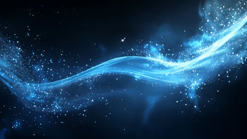 Shimmering blue energy stream across deep cosmic void.