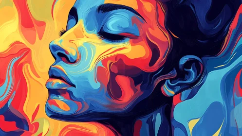 Profile portrait uses multicolor flow fields to map facial planes