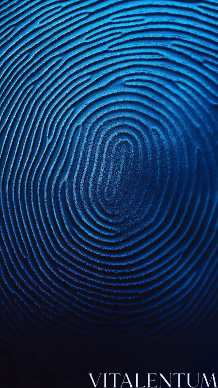 Photorealistic macro fingerprint spiral with electric blue lighting.