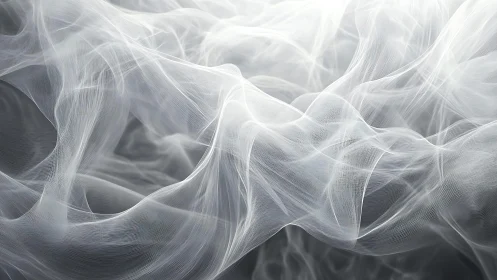 Abstract flowing white smoke lines on dark background, ethereal style.