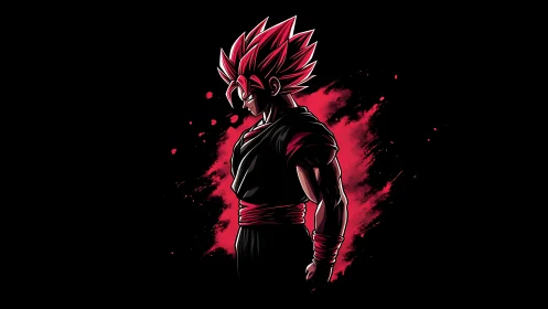 Crimson-haired warrior pauses, simmering in silent power