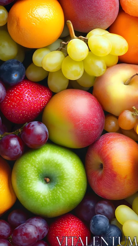 Color-saturated harvest of mixed fresh fruit in tight frame.
